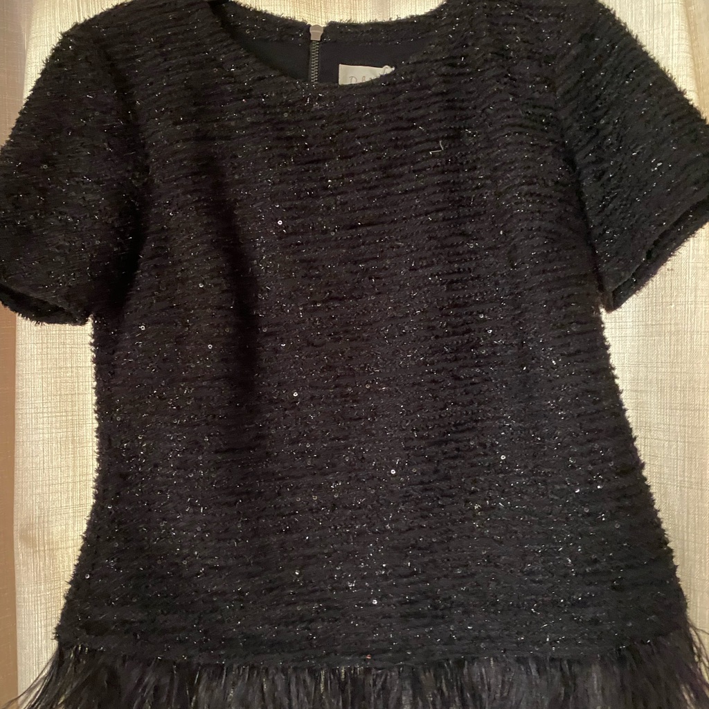 Deletta Black Textured Top With Feathers